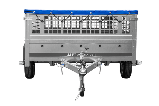 Remorque légère 264x150 UNITRAILER GARDEN 265 KIPP avec ridelles grillagées, châssis H-0 et bâche bleue