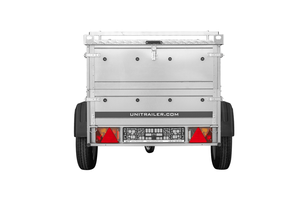 Remorque un essieu 150x106 UNITRAILER GARDEN 150 KIPP avec côtés, ridelles supplementaires et capot en aluminium