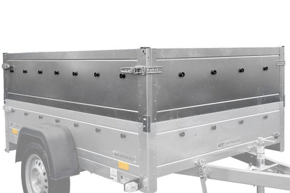 Remorque un essieu 150x106 UNITRAILER GARDEN 150 KIPP avec côtés, ridelles supplementaires et capot en aluminium
