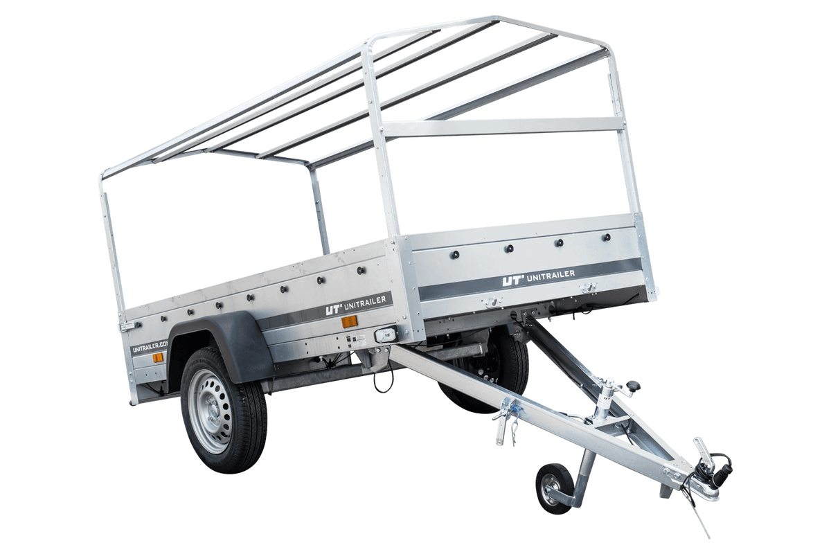 Remorque routière avec bâche haute bleue, arceau H-800 et roue jockey 230x125 Garden Trailer 230 KIPP